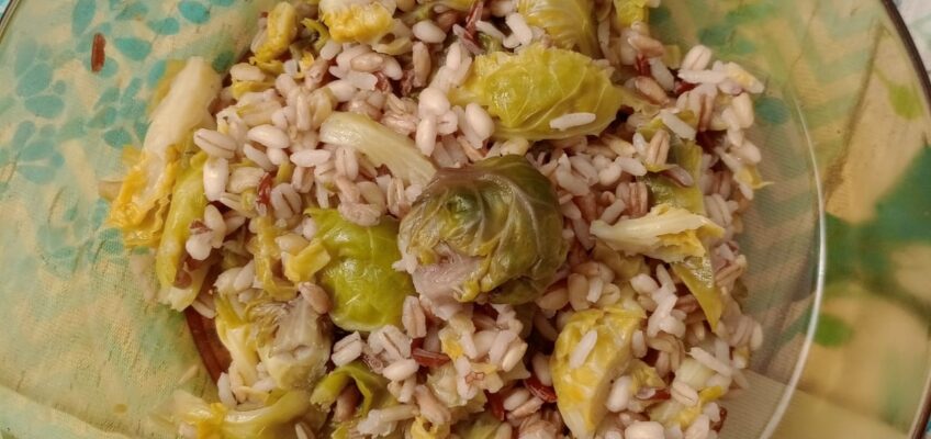 piatto con cavoli bruxelles riso farro orzo avena
